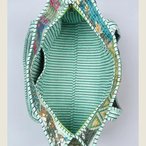 Handmade Green Silk Fabric Patchwork Quilted Handbag - Image 9