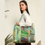 Handmade Green Silk Fabric Patchwork Quilted Handbag - Image 3