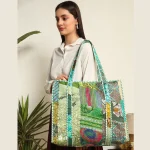 Handmade Green Silk Fabric Patchwork Quilted Handbag - Image 4