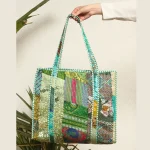 Handmade Green Silk Fabric Patchwork Quilted Handbag - Image 7