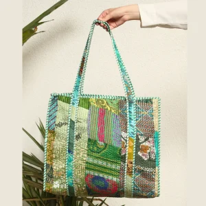 Handmade Green Silk Fabric Patchwork Quilted Handbag - Image 7