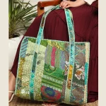 Handmade Green Silk Fabric Patchwork Quilted Handbag - Image 6