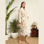 Indian Gold Ombre Mandala Print Cotton Kimono Robe - Image 4