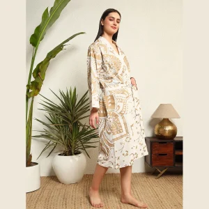 Indian Gold Ombre Mandala Print Cotton Kimono Robe - Image 4