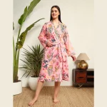 Indian Handmade Pink Floral Print Cotton Robe - Image 3