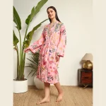 Indian Handmade Pink Floral Print Cotton Robe - Image 4