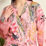 Indian Handmade Pink Floral Print Cotton Robe - Image 7