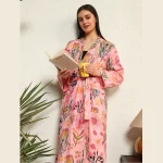 Indian Handmade Pink Floral Print Cotton Robe - Image 2