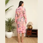 Indian Handmade Pink Floral Print Cotton Robe - Image 8