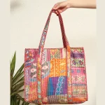 Indian Patchwork Quilted Silk Tote Bag (Multicolor) - Image 3
