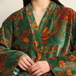Luxury Green Floral Print Velvet Bathrobe for Women's - Image 6