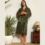Luxury Green Floral Print Velvet Bathrobe for Women's - Image 7