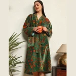 Luxury Green Floral Print Velvet Bathrobe for Women's - Image 8