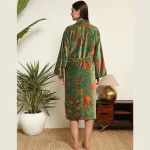 Luxury Green Floral Print Velvet Bathrobe for Women's - Image 9
