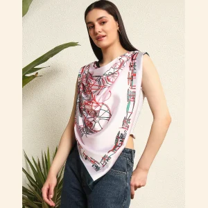 Luxury Octave Marsal Printed Satin Silk Fabric Scarf - Image 3