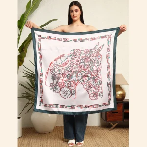 Luxury Octave Marsal Printed Satin Silk Fabric Scarf - Image 5