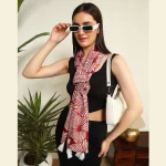 Maroon Hand Block Floral Printed Fabric Dupatta - Image 2