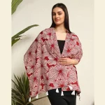 Maroon Hand Block Floral Printed Fabric Dupatta - Image 3