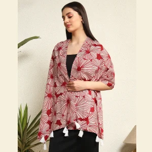 Maroon Hand Block Floral Printed Fabric Dupatta - Image 4