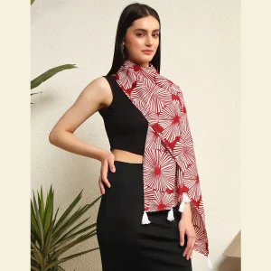 Maroon Hand Block Floral Printed Fabric Dupatta - Image 5