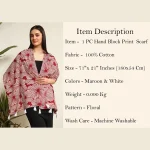 Maroon Hand Block Floral Printed Fabric Dupatta - Image 9