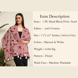 Maroon Hand Block Floral Printed Fabric Dupatta - Image 9