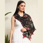 New Black Bird Print Cotton Scarf / Hijab - Image 4