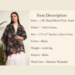 New Black Bird Print Cotton Scarf / Hijab - Image 9