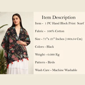 New Black Bird Print Cotton Scarf / Hijab - Image 9
