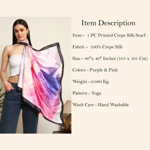 New Satin Silk Shawl Purple Yoga Printed Neck Wrap Scarf - Image 10