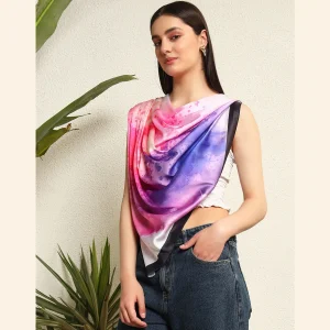 New Satin Silk Shawl Purple Yoga Printed Neck Wrap Scarf - Image 3