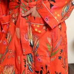 Orange Floral Print Cotton Kimono Bath Robe - Image 5