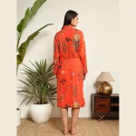 Orange Floral Print Cotton Kimono Bath Robe - Image 7