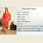 Orange Floral Print Cotton Kimono Bath Robe - Image 8