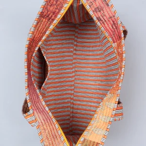 Patchwork Quilted Tote Bags Orange Silk Fabric Carry Bag - Image 8
