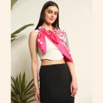 Pink Crown Print Satin Silk Scarf Women neckerchief - Image 3