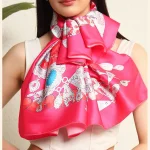 Pink Crown Print Satin Silk Scarf Women neckerchief - Image 8