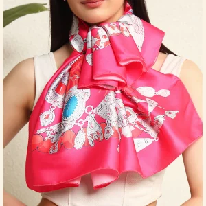 Pink Crown Print Satin Silk Scarf Women neckerchief - Image 8
