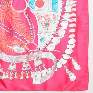 Pink Crown Print Satin Silk Scarf Women neckerchief - Image 7