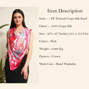 Pink Crown Print Satin Silk Scarf Women neckerchief - Image 9