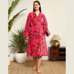 Pink Floral Velvet Bath Robe Women Night Wear Dress - Image 2