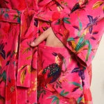 Pink Floral Velvet Bath Robe Women Night Wear Dress - Image 8