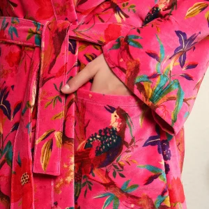 Pink Floral Velvet Bath Robe Women Night Wear Dress - Image 8