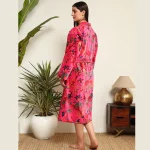 Pink Floral Velvet Bath Robe Women Night Wear Dress - Image 7