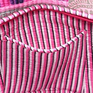 Pink Patchwork Quilted Bag Indian Silk Fabric Tote Bags - Image 8