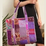Purple Tote Bags Casual Patchwork Quilted Shopping Bag - Image 5