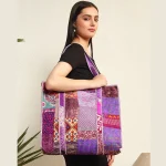 Purple Tote Bags Casual Patchwork Quilted Shopping Bag - Image 2