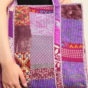 Purple Tote Bags Casual Patchwork Quilted Shopping Bag - Image 7