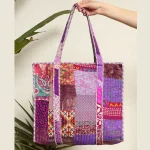 Purple Tote Bags Casual Patchwork Quilted Shopping Bag - Image 6