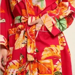 Pink Leaf Print Pure Cotton Kimono Robe - Image 5